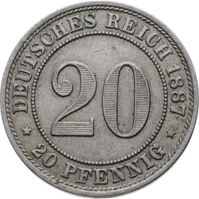 купить Германия 20 пфеннигов (pfennig) 1887 Знак монетного двора: "A" - Берлин