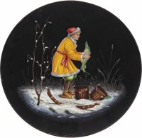 Купить Настенная тарелка по мотивам сказки "По щучьему велению", металл, роспись, СССР, 1970-1980 гг.