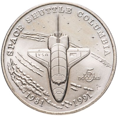 купить Маршалловы Острова 5 долларов (dollars) 1991 "10 лет первому полёту шаттла Колумбия"