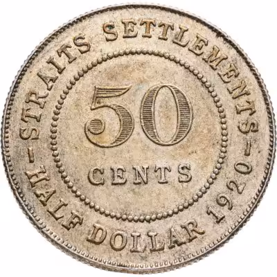 купить Стрейтс Сетлментс 50 центов (cents) 1920 крест ниже бюста