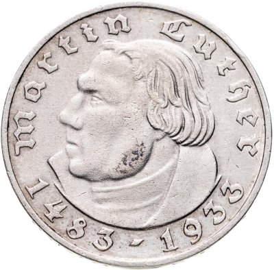 купить Германия, Третий Рейх 2 рейхсмарки (reichsmark) 1933 "450 лет со дня рождения Мартина Лютера"