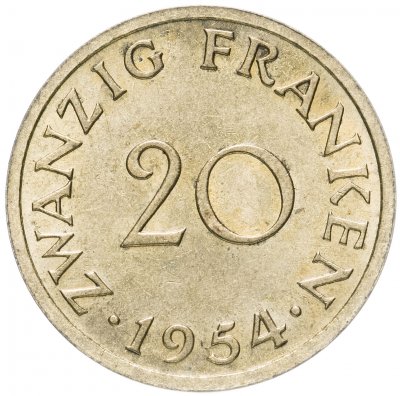 купить Саар 20 франков (francs) 1954