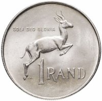 купить ЮАР 1 ранд (рэнд, rand) 1966 Надпись на языке африкаанс - "SUID-AFRIKA"