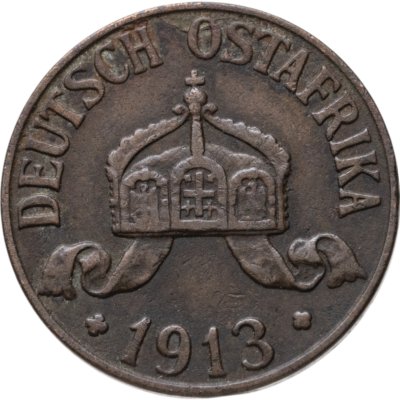 купить Германская Восточная Африка 1 геллер (heller) 1913 Знак монетного двора "J" — Гамбург