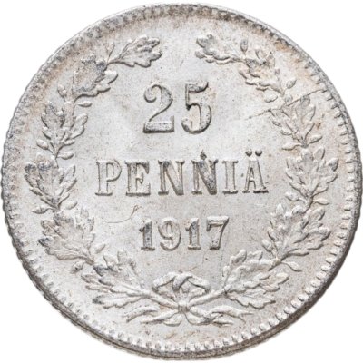 купить 25 пенни (pennia) 1917 S гербовый орел с коронами, Российская Финляндия
