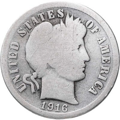 купить США 10 центов (дайм, one dime) 1916 Barber Dime Без отметки монетного двора