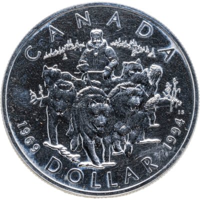 купить Канада 1 доллар (dollar) 1994 "25 лет последнему патрулю на собачьих упряжках"