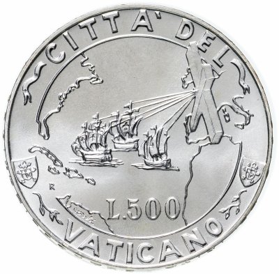 купить Ватикан 500 лир (lire) 1992 "Евангелизация Америки"