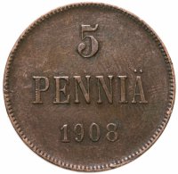 купить 5 пенни (pennia) 1908, для Финляндии
