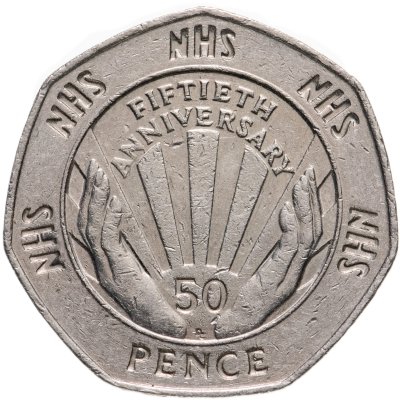 купить Великобритания 50 пенсов (pence) 1998 "50 лет национальной службе здравоохранения"