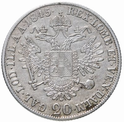 купить Австрия 20 крейцеров (kreuzer) 1845 C знак монетного двора "C" - Прага