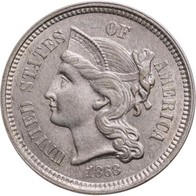 купить США 3 цента (cents) 1868 Three Cent Nickel в слабе Монетник. ру MS62