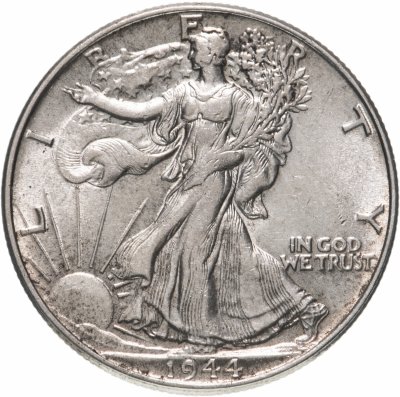 купить США 50 центов (1/2 доллара, half dollar) 1944 Walking Liberty Half Dollar Без отметки монетного двора