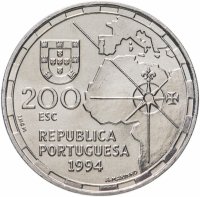 Купить Португалия 200 эскудо (escudos) 1994 "500 лет с момента разделения зон влияния между Португалией и Испанией"