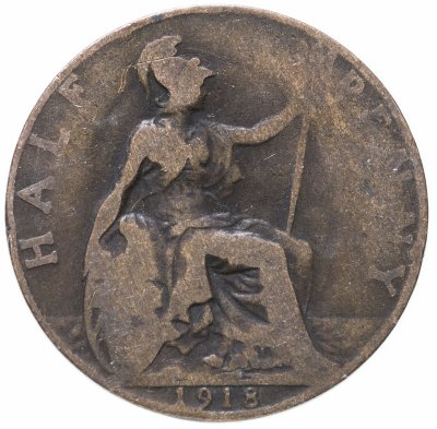купить Великобритания 1/2 пенни (penny) 1918