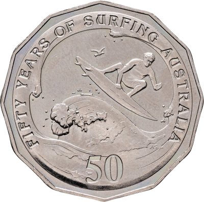 купить Австралия 50 центов (cents) 2013 "50 лет австралийскому сёрфингу"