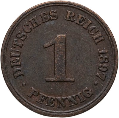 купить Германия 1 пфенниг (pfennig) 1897, знак монетного двора: "A" - Берлин