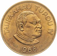 Купить Тонга 2 паанга (pa'anga) 1968 (надчекан 1969 года "Oil search", в позолоте)