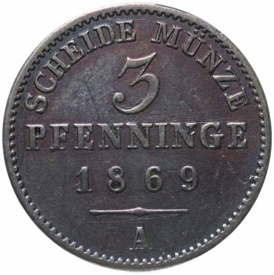 купить Германия (Пруссия) 3 пфеннига 1869 А