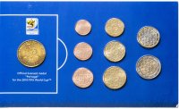 Купить Португалия набор из 8 евро монет и жетона "Чемпионат мира по футболу 2010", в буклете