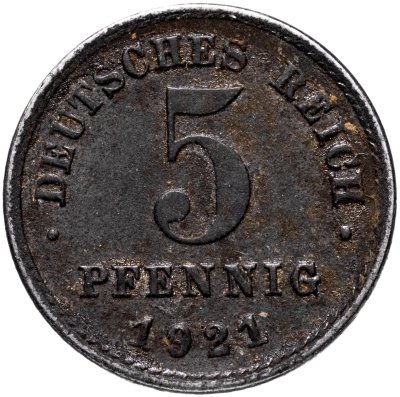 купить Германия 5 пфеннигов (pfennig) 1921 J знак монетного двора: "J" - Гамбург