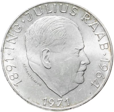 купить Австрия 50 шиллингов (shillings) 1971 80 лет со дня рождения Юлиуса Рааба