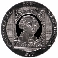 Купить Британские Виргинские Острова 10 долларов 2007 "160 лет 1-й марке США Джордж Вашингтон", в футляре с сертификатом