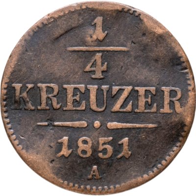 купить Австрия 1/4 крейцера (kreuzer) 1851 A знак монетного двора "A" - Вена