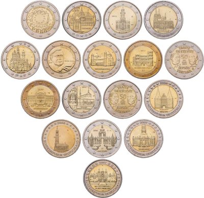купить Германия набор монет 2 евро 2006-2019 (17 штук)