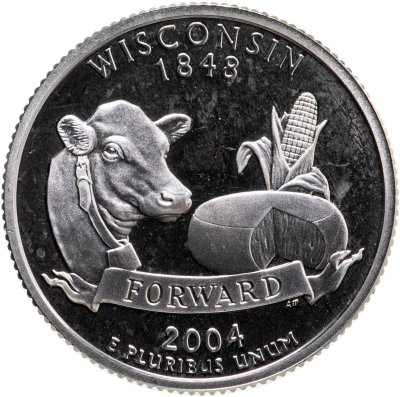 купить США 25 центов (квотер, 1/4 доллара, quarter dollar) 2004 Proof Висконсин (Wisconsin) серебро