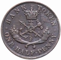 Купить Канада, провинция Верхняя Канада, банковский жетон 1/2 пенни (half penny) 1850
