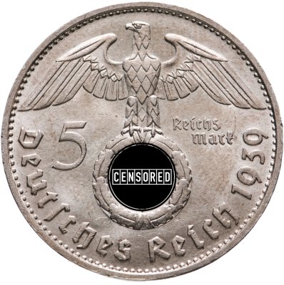 купить Германия, Третий рейх 5 рейхсмарок (reichsmark) 1939, орёл со свастикой