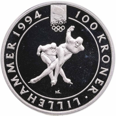 купить Норвегия 100 крон 1991 XVII Зимние олимпийские игры, Лиллехаммер 1994 - Конькобежный спорт