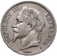купить Франция 5 франков (francs) 1868 A Серебро /серый цвет/ знак монетного двора: "A" - Париж