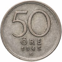 Купить Швеция 50 эре (ore) 1945