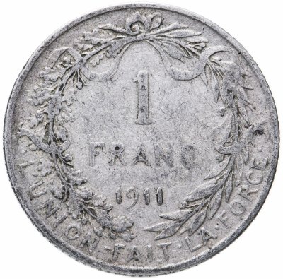 купить Бельгия 1 франк (franc) 1911 Надпись на французском - 'ALBERT ROI DES BELGES'