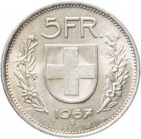 Купить Швейцария 5 франков (francs) 1967