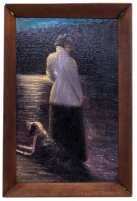 купить Картина "Лунная ночь. Здравнево" в раме, холст, масло, Н.Х., копия с картины И.Е. Репина, Россия, 1990-2010 гг.