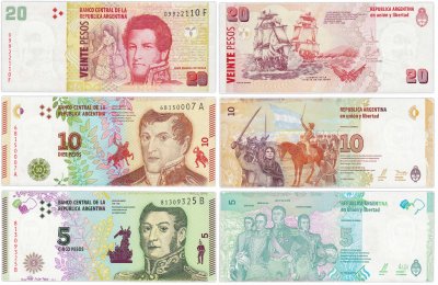 купить Аргентина набор 5, 10, 20 песо 2015-2018