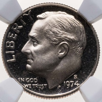 купить США 1 дайм (10 центов, one dime) 1974 "Roosevelt Dime" в слабе DNC PF69