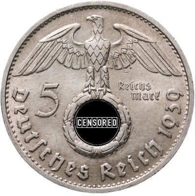 купить Германия, Третий рейх 5 рейхсмарок (reichsmark) 1939, орёл со свастикой