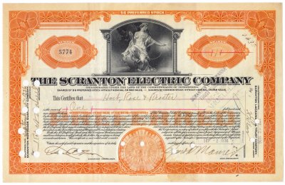 купить Акция США The Scrantion electric company 1933- 1938 гг.