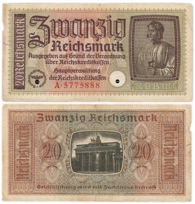 купить Германия 20 рейхсмарок 1940-1945 Немецкие оккупационные территории