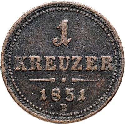 купить Австрия 1 крейцер (kreuzer) 1851 B знак монетного двора "B" - Кремница