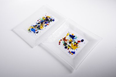 купить Набор из двух блюд с абстрактным цветным декором, цветное стекло, Европа, 1990-2000