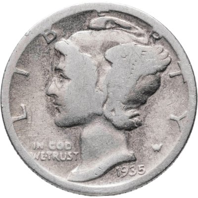 купить США 10 центов (дайм, one dime) 1935 Mercury Dime Без отметки монетного двора