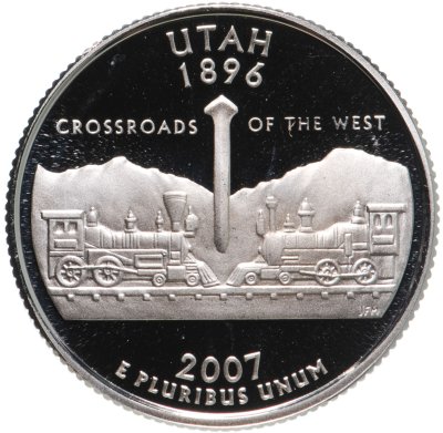 купить США 25 центов (квотер, 1/4 доллара, quarter dollar) 2007 S Proof Юта (Utah) серебро