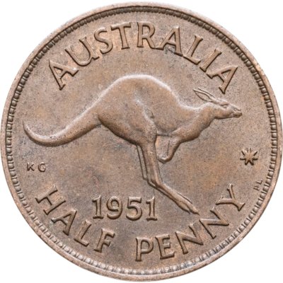 купить Австралия 1/2 пенни (penny) 1951 Без точки