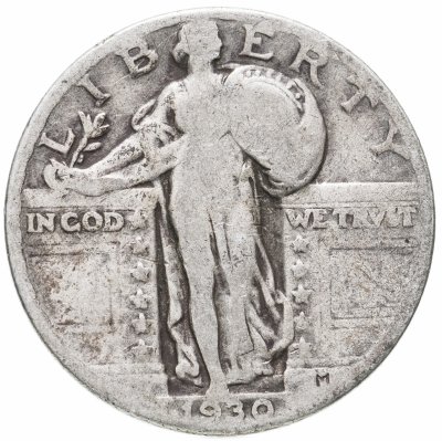 купить США 25 центов (квотер, 1/4 доллара, quarter dollar) 1930 Standing Liberty Quarter Без отметки монетного двора