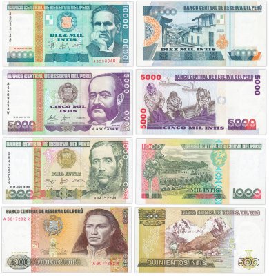 купить Перу - набор 500, 1000, 5000, 10000 инти 1987-1988 год